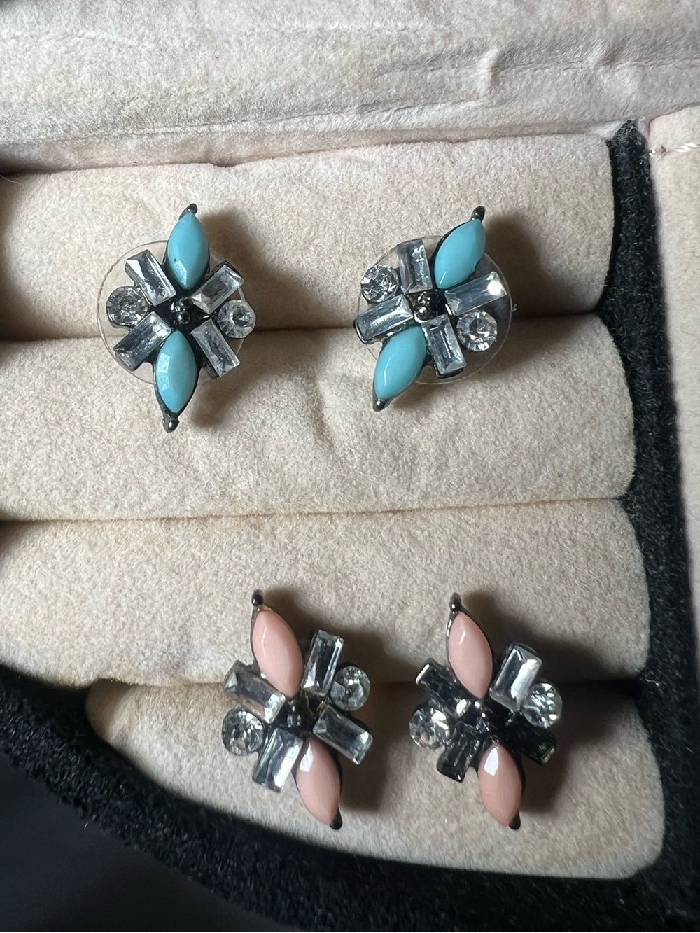 Delicate Crystal Floral Stud Earrings - Blue and Pink Options